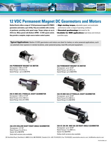 12 VDC Permanent Magnet DC Gearmotors and Motors