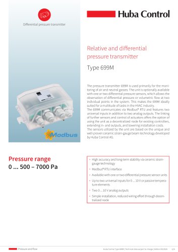 Differential pressure transmitter 699M 0 … 500 - 7000 Pa