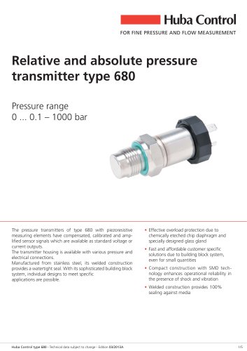 Relative and absolute pressure transmitter type 680