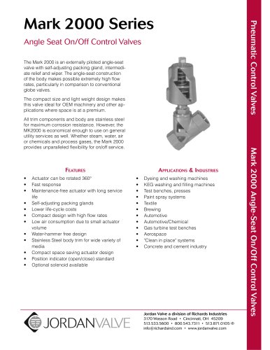 Mark 2000 Series Angle Seat On/Off Control Valves