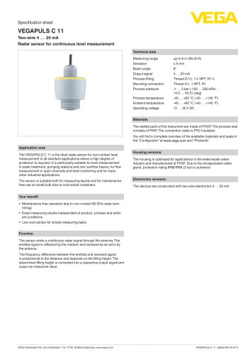Specification sheet VEGAPULS C 11