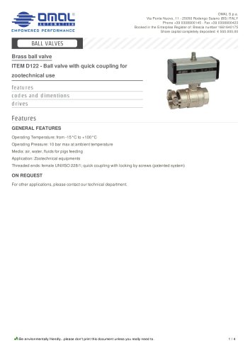 ITEM D122 - Ball valve with quick coupling for zootechnical use