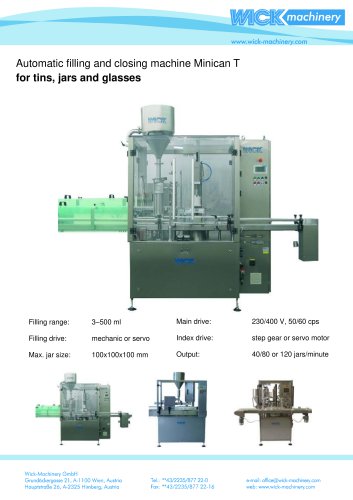 Automatic filling and closing machine Minican T for tins, jars and glasses