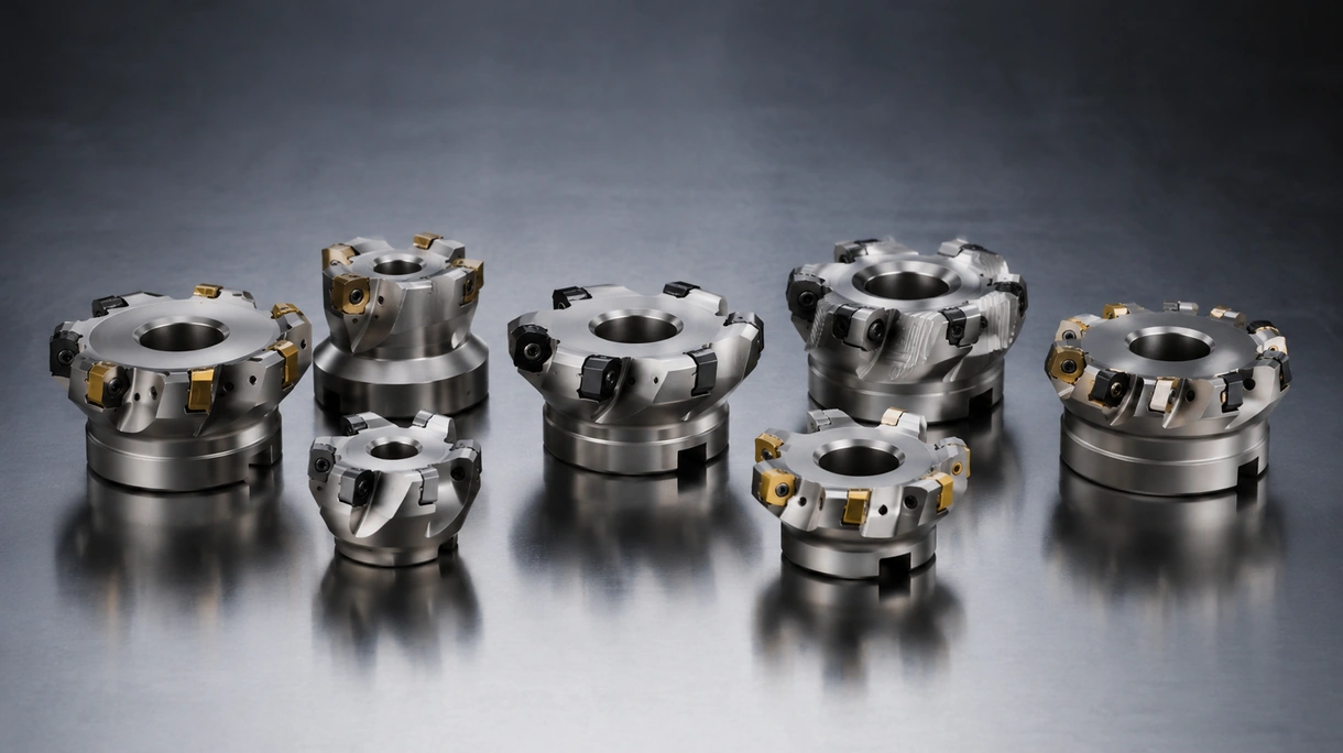 Fresadora CNC industrial a realizar uma operação de faceamento pesado num grande bloco de aço com fluxo de líquido de refrigeração visível.
