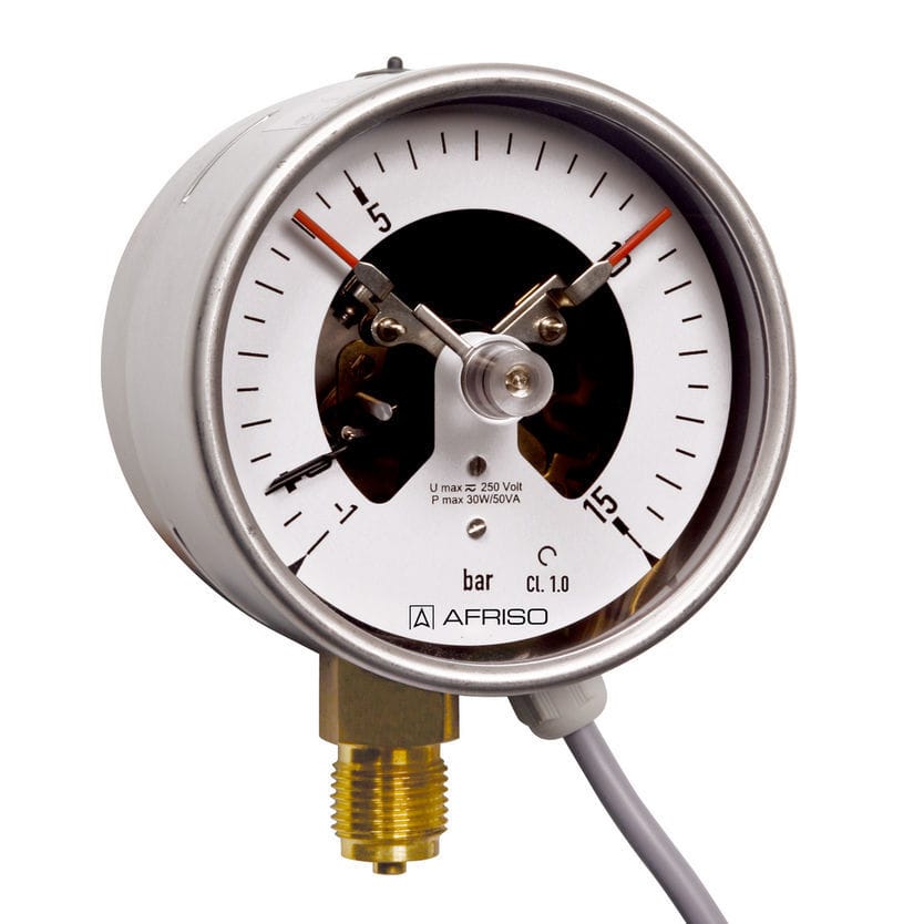 Afriso Rohrfeder-Manometer – Radial, 80 Mm, DN15 (1/2 Zoll) – 0–4 Bar, Klasse 2,5 – Mit Verstellbarem Roten Markierzeiger – Für Heizung & Sanitär – Selbstdichtend