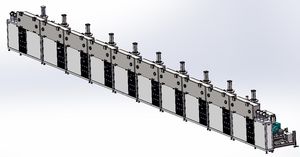 máquina de deposição por pulverização catódica horizontal em linha