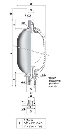 Acumulador com bexiga - SI series - SAIP S.R.L. - de azoto / em aço-carbono / hidropneumático