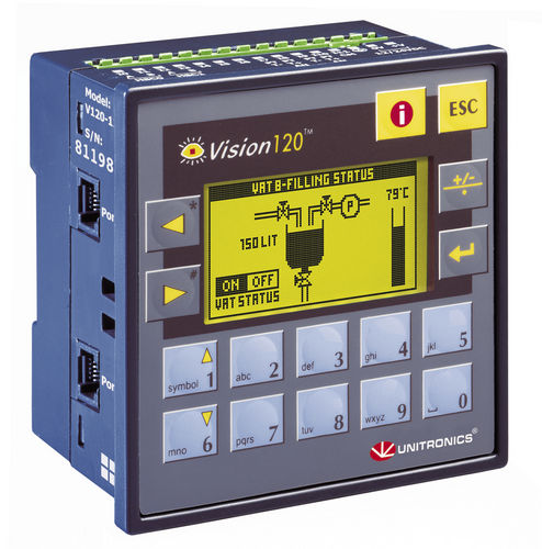 CLP de bordo - 128 x 64 pixels, RS232, RS485 | Vision120™ series - Unitronics - com E/S integradas / MODBUS / para fieldbus