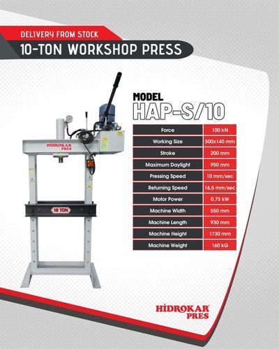 Prensa manual - HAP-S/10 - HIDROKAR PRES INDUSTRY AND TRADE CO. - hidráulica / motorizada / de endireitamento