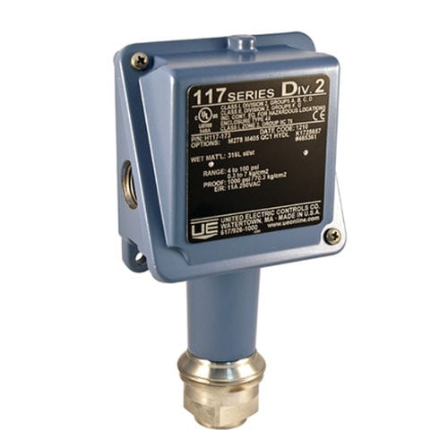 Pressostato-vacuostato eletromecânico - 117  - United Electric Controls - diferencial / SPDT / em aço inoxidável