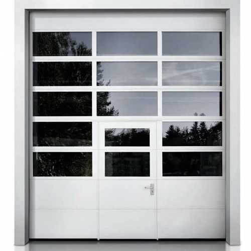 Porta seccionada - I-14F - Entrematic Dynaco - metálica / com vidro / para ambiente interno