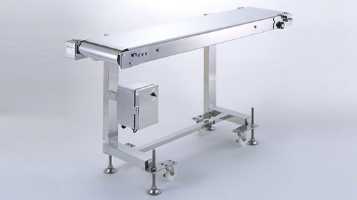 Correia transportadora para a indústria alimentícia - DFC series - DYMCO. LTD. - em aço inoxidável / para produtos de chocolate / para pescado