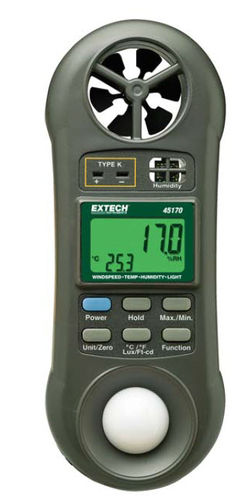 Medidor multifuncional: temperatura, velocidade do ar, umidade relativa, luxímetro - 45170 - Extech