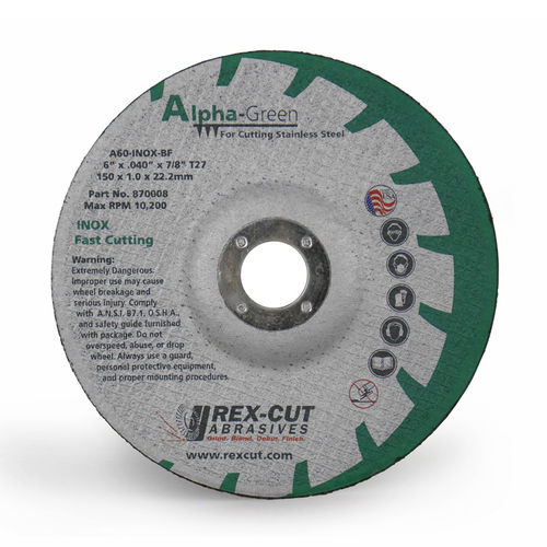 Disco de corte para aço inoxidável - Alpha-Green - Rex-Cut Abrasives - de óxido de alumínio / reforçado com fibra de vidro