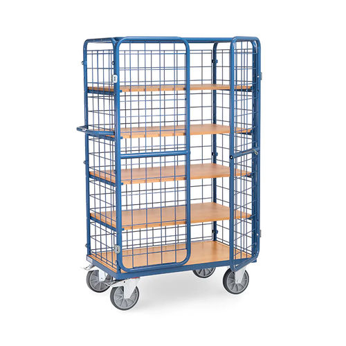 Container aramado com rodas para encomendas - 8581-3DE - fetra - com prateleiras / 2 tabuleiros / com fecho / trava