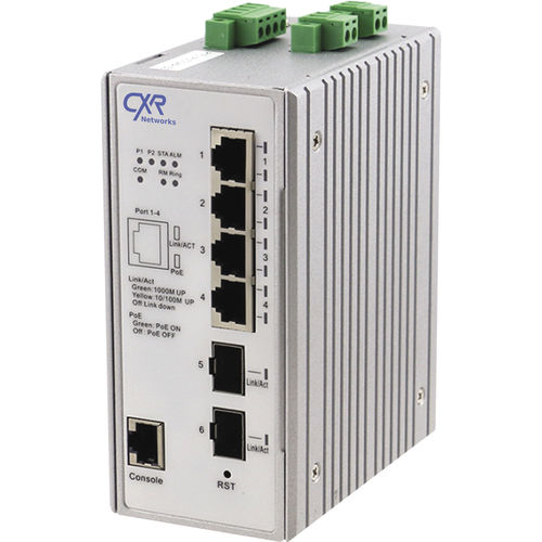 Switch de rede gerenciável - SWMDL-H-4GPS-2USF-B - CXR Networks - 6 portas / 10/100BaseT(X) / 4 portas de fibra óptica