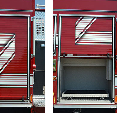 Porta de enrolar - Gortite - Dynatect Manufacturing, Inc. - de alumínio / para ambiente interno / industrial