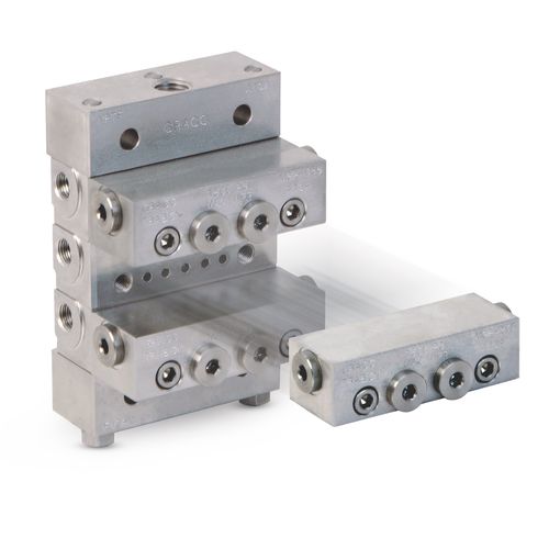 Distribuidor manifold multivias - Trabon® MSP - GRACO - em aço inoxidável / para válvula solenoide / industrial