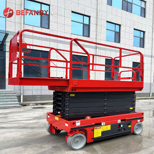 Plataforma elevatória tipo tesoura autopropelida - BEFANBY - com bateria / para oficina / para ambiente externo
