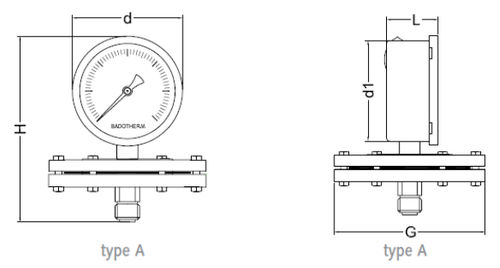 Manômetro com mostrador analógico - BDT12 series - Badotherm Group - de diafragma / IP65 / de processo