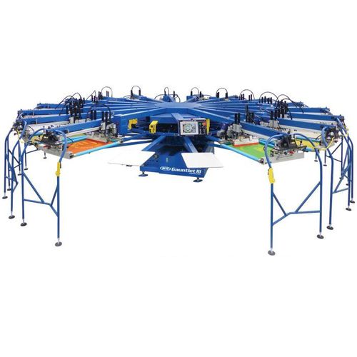 Máquina de serigrafia automática - GAUNTLET® III series - M&R - de 10 cores / para têxteis / de alta velocidade