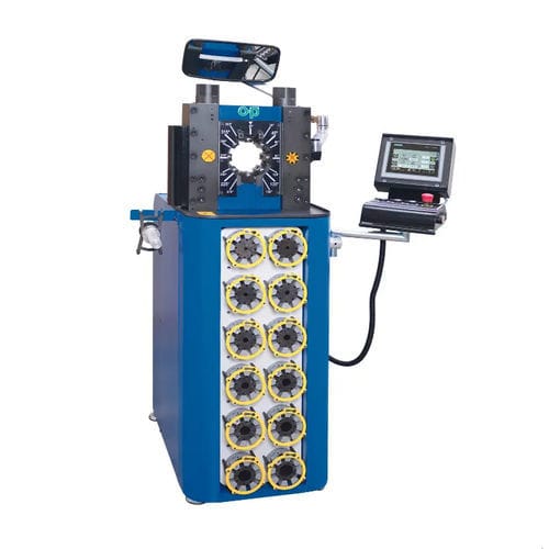 Prensa para terminais de mangueiras - TUBOMATIC V59 ES - OP Srl - semiautomática / hidráulica / controlada por CLP