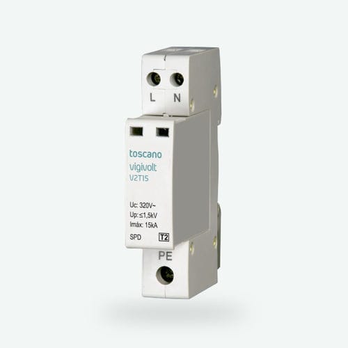 Dispositivo de proteção contra surtos de tipo 2 - Vigivolt V2T-15 - Toscano Linea Electronica - contra correntes transitórias