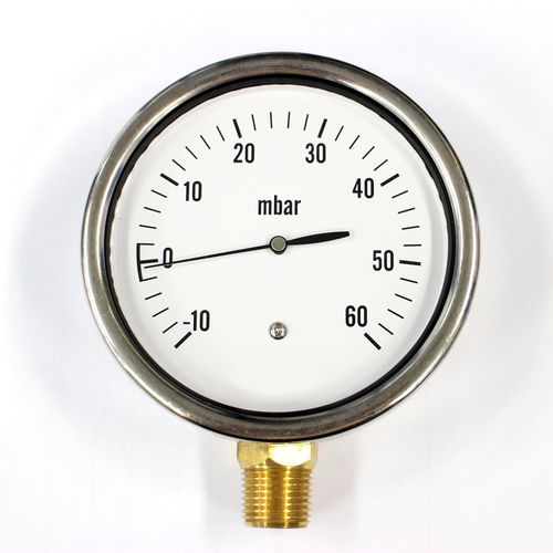Manômetro com mostrador analógico - PG-100(-10)-60MBAR-SS - Seasons Gauge Co., Ltd - com rosca / em aço inoxidável / em latão