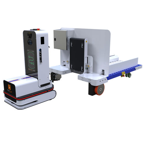 Carro de transferência motorizado com Navegador AMR - Q-100-8194 - FlexQube - com transportador contínuo