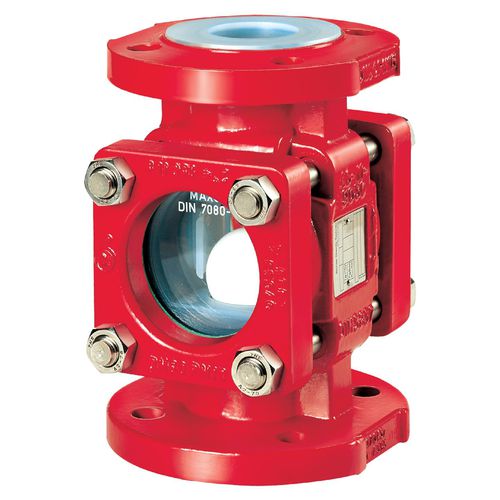 Visor de fluxo para válvula de retenção - SR series - Richter Chemie Technik - em vidro borossilicato / flangeado / revestido em PFA