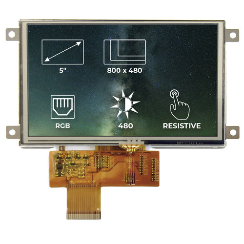 Módulo de visualização TFT - RVT50AQTFWR00 - Riverdi - com tela sensível ao toque resistiva / 800 x 480 / industrial