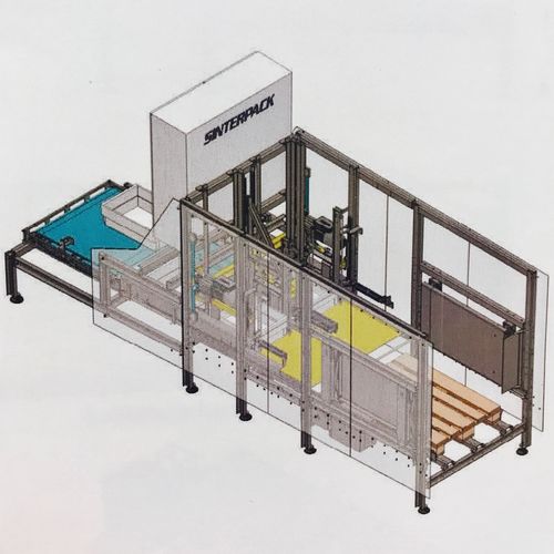 Paletizador com mecanismo de empilhamento - Sinterpack - de nível baixo / para caixas de papelão / para caixas vazadas de plástico
