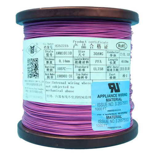 Fio elétrico isolado - UL10110 series - Shanghai Shenyuan High Temperature wire Co., Ltd - em cobre / em PTFE / flexível