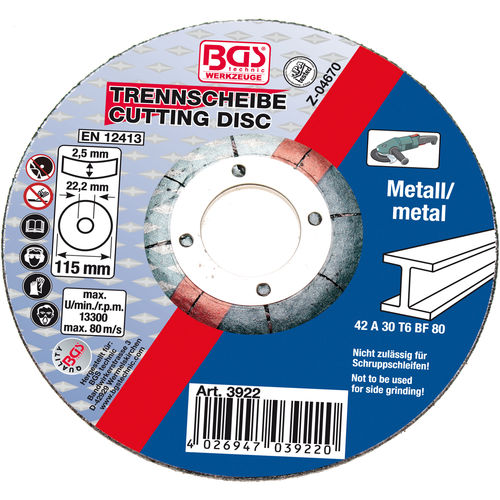 Disco de corte para aço - 3922 - BGS technic KG - para esmerilhadeira angular