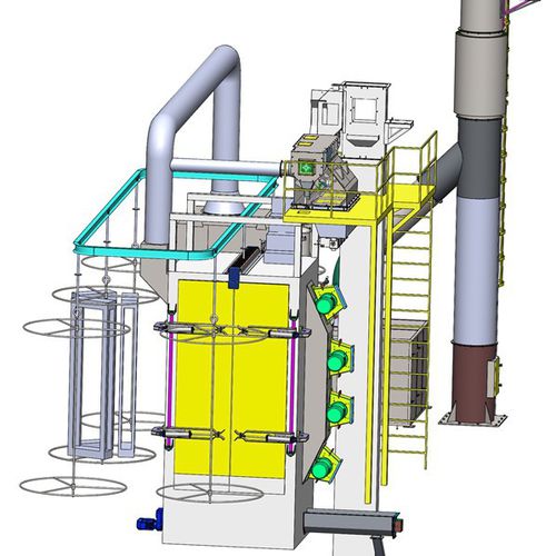 Jateadora de granalha com transportador aéreo - MCT series - MAYFLAY Machinery (Huizhou) Co., Ltd. - de turbina / para metais / de chapas