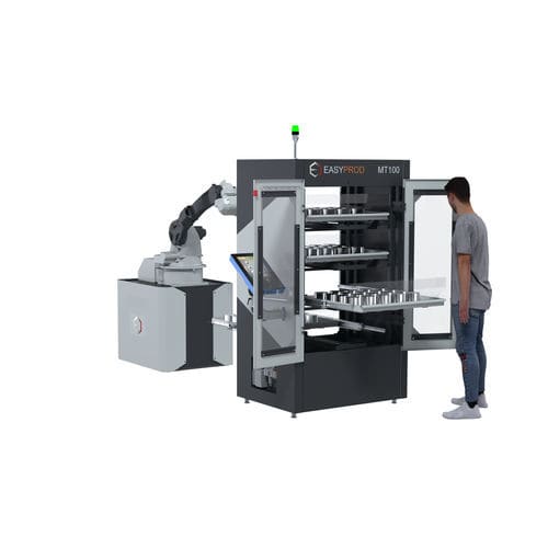 Célula robotizada de carregamento - Magazin MT100 - Engineering Data - de descarregamento / para centro de torneamento / com magazine de armazenagem de peças