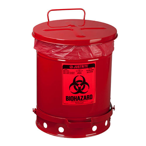 Contêiner de lixo em aço galvanizado - 05930R - Justrite Safety Group - para resíduos hospitalares / para resíduos perigosos / com tampa redonda