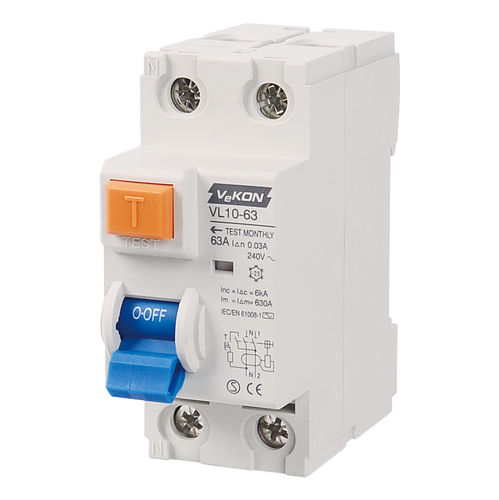 Interruptor diferencial residual 4 polos - VL10-63  - ZHEJIANG VEKON TECHNOLOGY CO.,LTD - 2 polos / manual / 4 polos