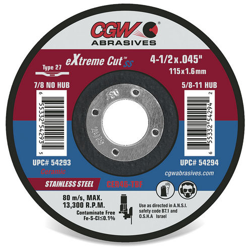 Disco de corte para aço inoxidável - 54290 - CGW Abrasives - para aço