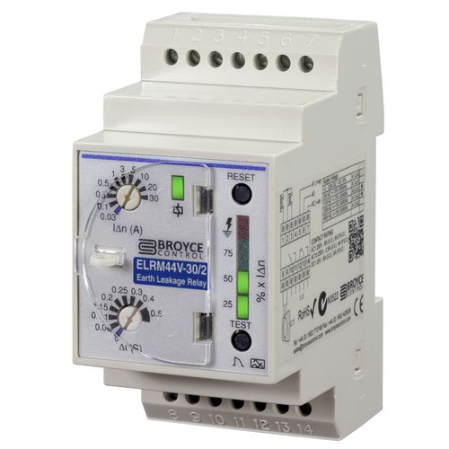 Relé de proteção de fuga à terra - ELRM44V-3/2 - Broyce Control - 1 NA / 1 NA/NF / para trilho DIN