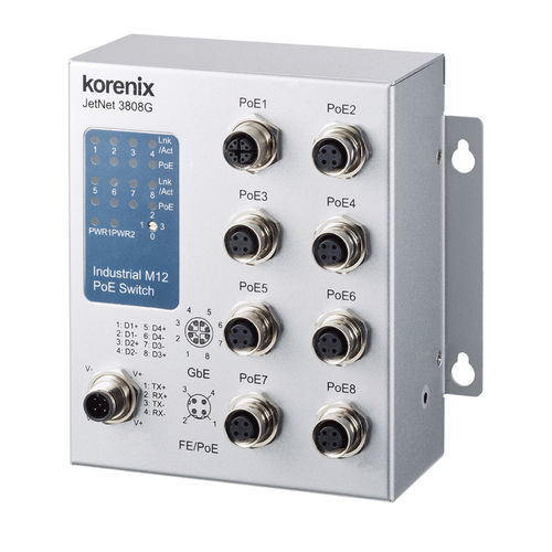 Switch de rede não gerenciável - JetNet 3808G-M12 - Korenix Technology - 8 portas / Gigabit / embutido