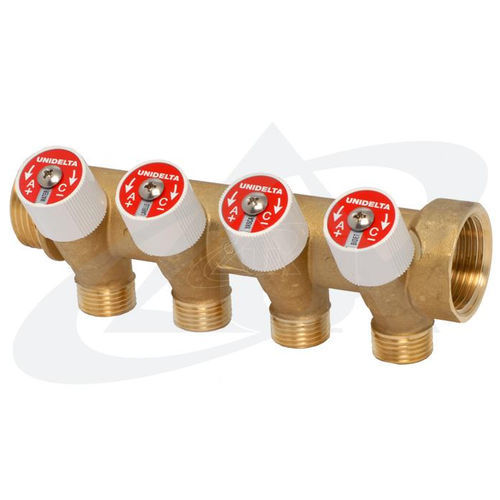 Distribuidor manifold de 4 vias - 4098 series - Unidelta S.p.A. - para aplicações a altas temperaturas / de divisão / para aquecimento