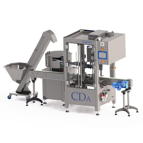 Tampadora-rosqueadora de tampas linear - VS 2000 - CDA - automática / para produtos cosméticos / para produtos fitossanitários