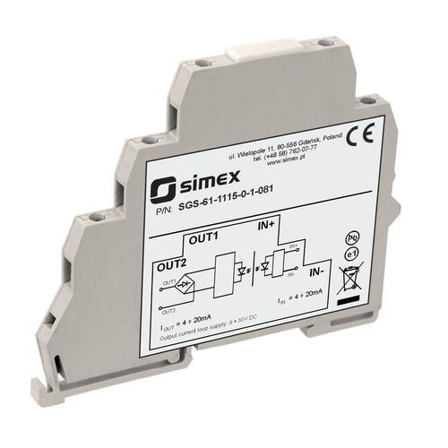 Conversor de sinal analógico - SGS-61 series - SIMEX Sp. z o.o. - transmissor / de isolamento galvânico / para trilho DIN
