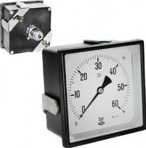 Manômetro em caixa quadrada - RQ144-3 - Manometer Preiss EMPEO-KBM OHG - analógico / em aço inoxidável / com tubo de Bourdon
