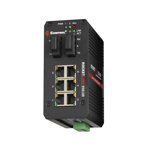 Switch de rede não gerenciável - RocketLinx ® ES8108F-S - Comtrol Corporation - 8 portas / Gigabit Ethernet / de fibra óptica