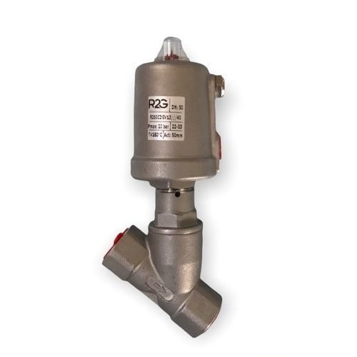 Válvula de assento angular - R2SI NC - R2G Fluidics Srl - de pistão / com acionamento pneumático / de controle de vazão