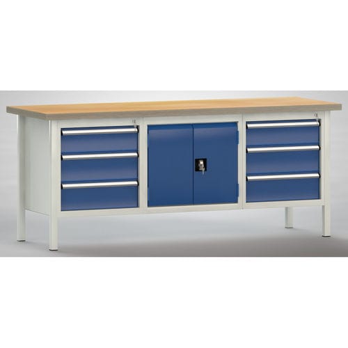 Bancada de trabalho em faia - WS239N-2000M40-E7025 - KLW LUTZ - para oficina / com 6 gavetas / com 2 portas