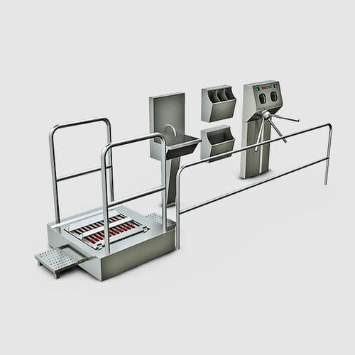 Barreira sanitária com catraca com lavador de solas - SCT.HJN01.304.0007 - Sectec Security Technology - com lavador de mãos / com desinfecção