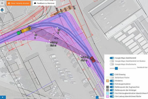 Aplicação móvel de simulação - Swept Paths - CodeSquare GmbH + Co. KG - de CAD / de medição / de planejamento